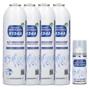 4 x Alaska Refrigerants R134a Ersatzkältemittel für Fahrzeuge (Gratis Klimaanlagen-Reinigungsspray)