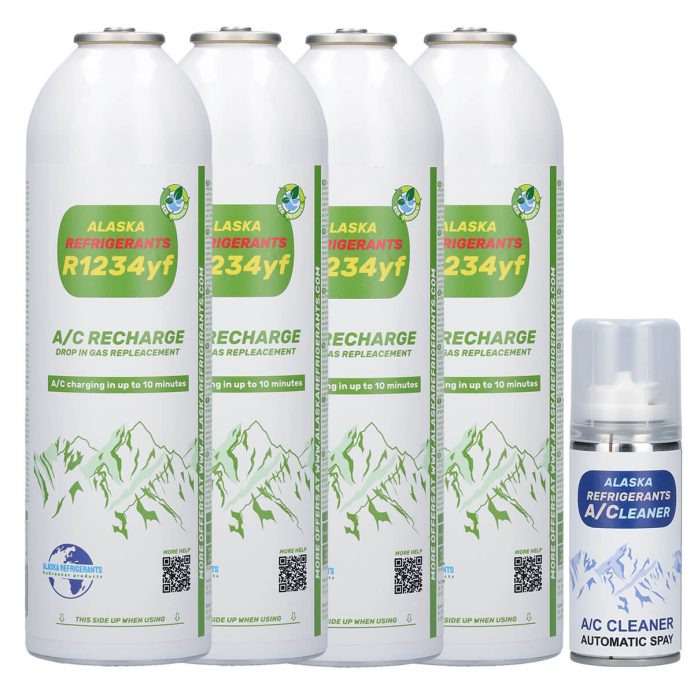 4 x Alaska Refrigerants R1234yf Ersatzkältemittel für Fahrzeuge (Gratis Klimaanlagen-Reinigungsspray)