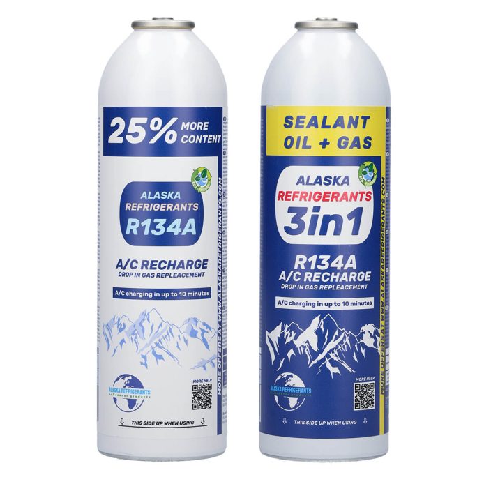 Alaska Refrigerants 3in1 R134a Ersatzkältemittel mit PAG 100 Öl und Dichtmittel + R134a Ersatzkältemittel
