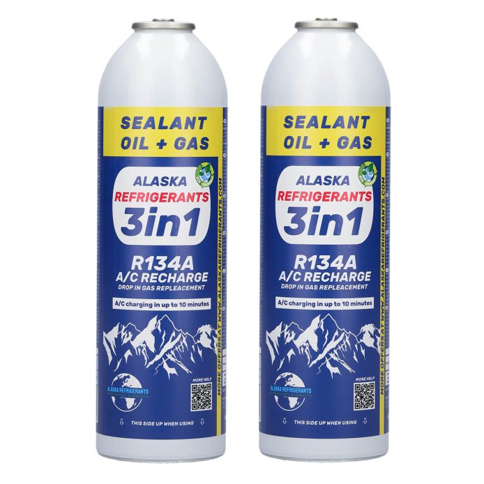 2 x Alaska Refrigerants 3in1 R134a Ersatzkältemittel mit PAG 100 Öl und Dichtmittel