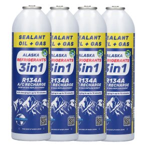 4 x Alaska Refrigerants 3in1 R134a Ersatzkältemittel mit PAG 100 Öl und Dichtmittel