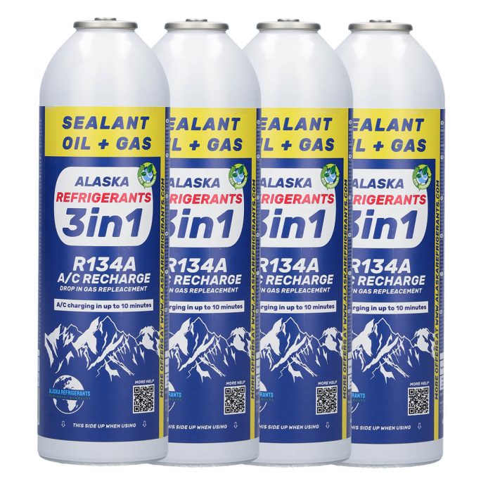 4 x Alaska Refrigerants 3in1 R134a Ersatzkältemittel mit PAG 100 Öl und Dichtmittel