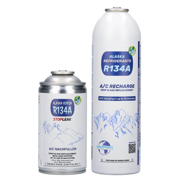 Alaska Refrigerants R134a Ersatzkältemittel für Fahrzeuge + Dichtmittel